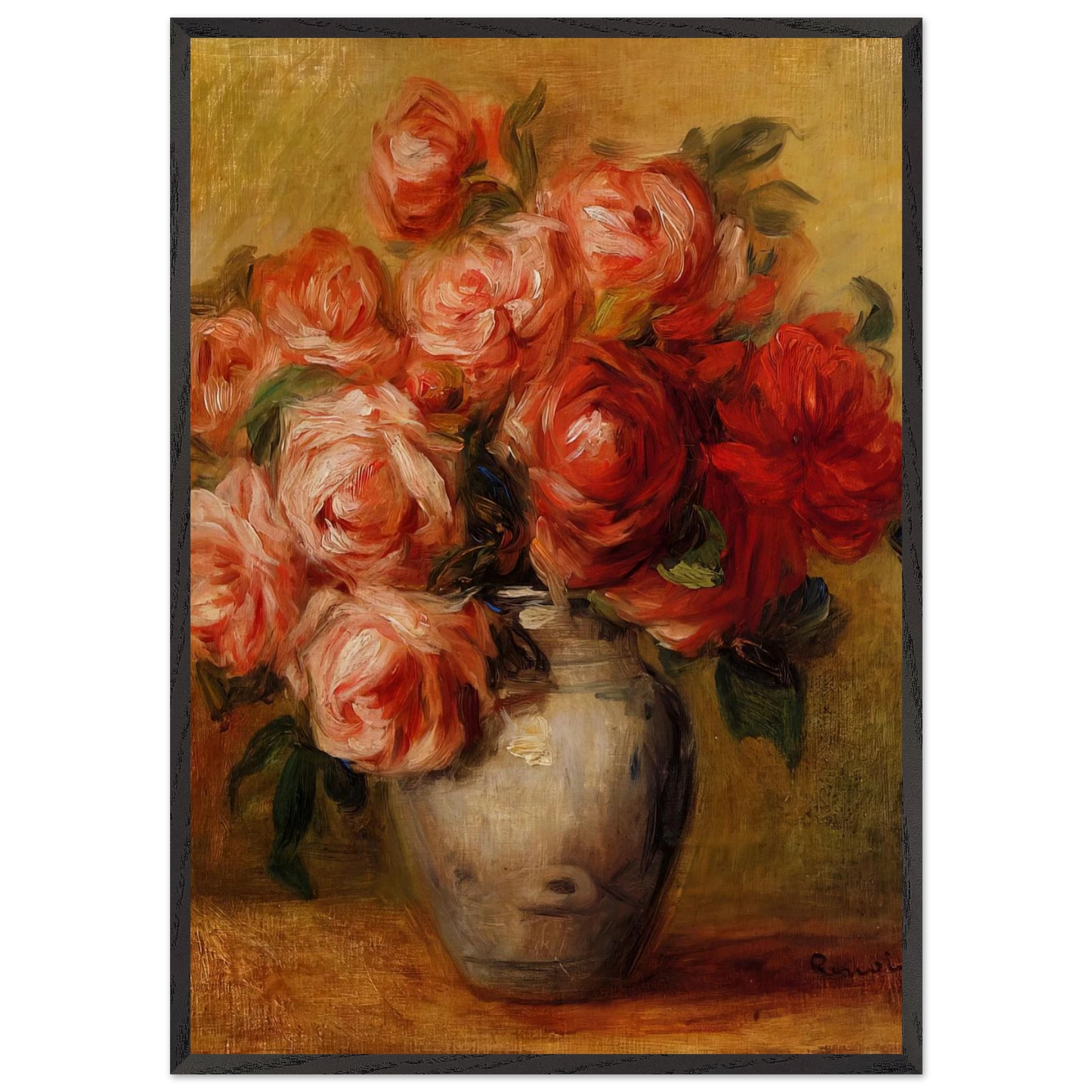 Still Life with Roses - Pierre-Auguste Renoir 70x100 cm / 28x40 inches Framed Art Print – Black Wooden Frame