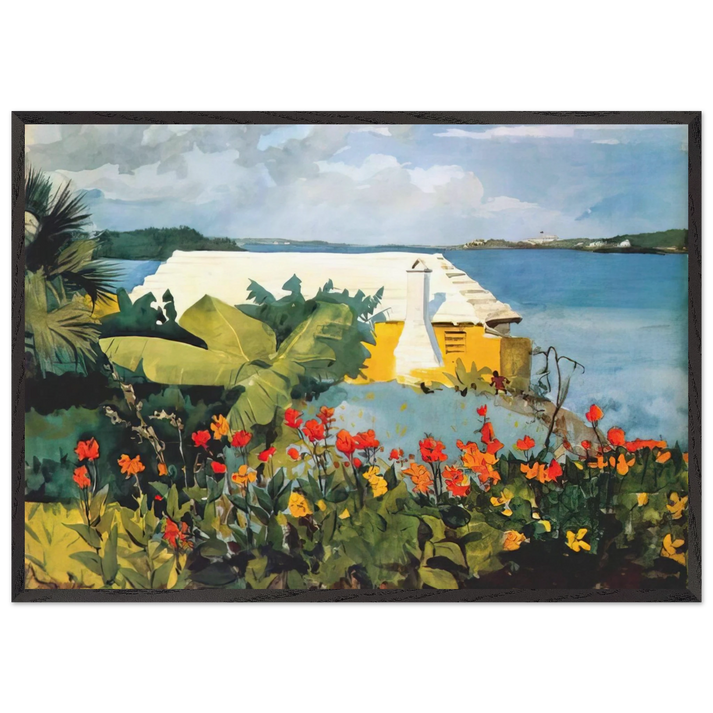 FLOWER GARDEN AND BUNGALOW BERMUDA - Winslow Homer 70x100 cm / 28x40 inches Framed Art Print – Black Wooden Frame