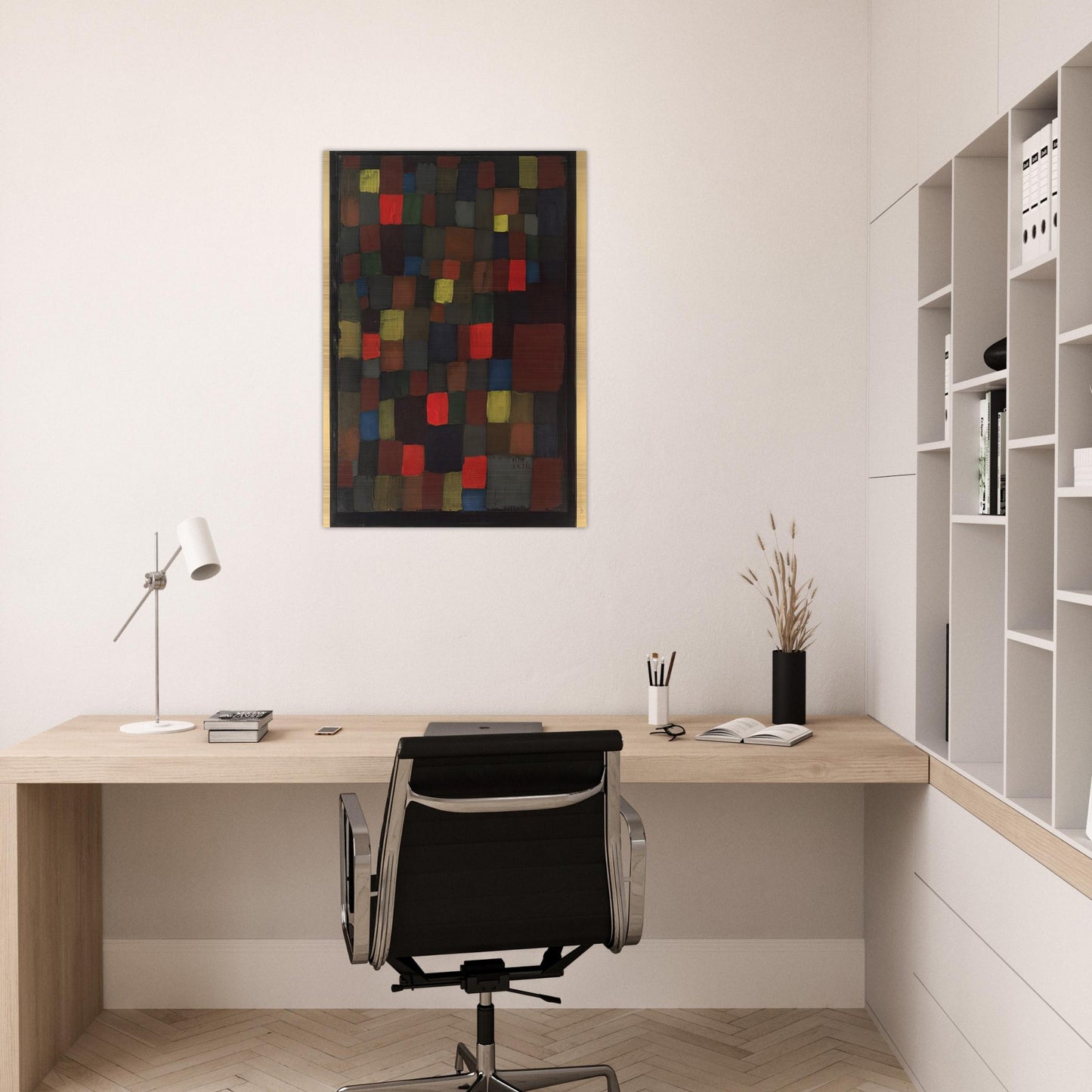 ABSTRACT COLOUR HARMONY IN SQUARES WITH VERMILLION ACCENTS 1924 - Paul Klee Brushed Aluminum Print - 70x100 cm / 28x40 inches | Paul Klee Aluminum Print | Paul Klee Prints