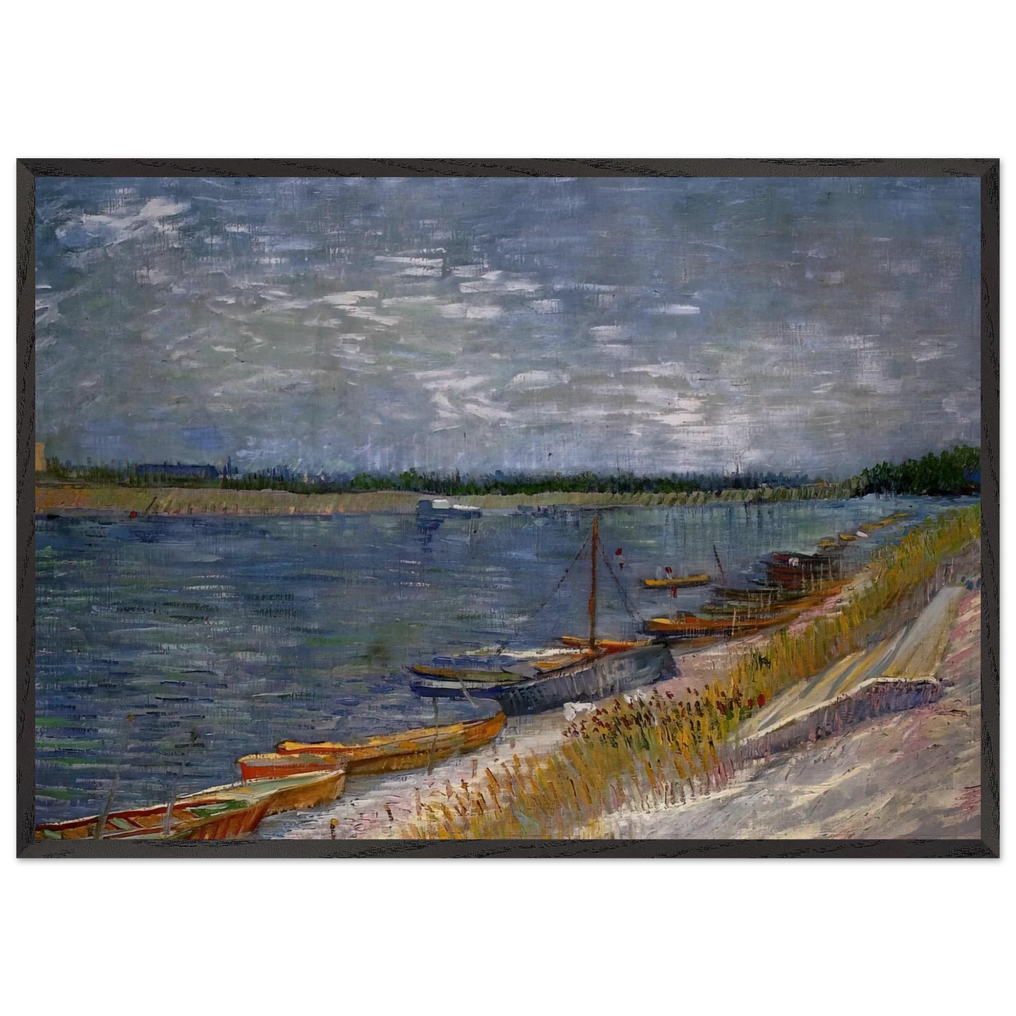Moored Boats - Vincent van Gogh 70x100 cm / 28x40 inches Framed Art Print – Black Wooden Frame