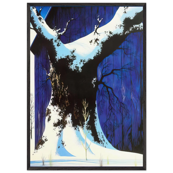 Blue Barn and Snow - Eyvind Earle 70x100 cm / 28x40 inches Framed Art Print – Black Wooden Frame