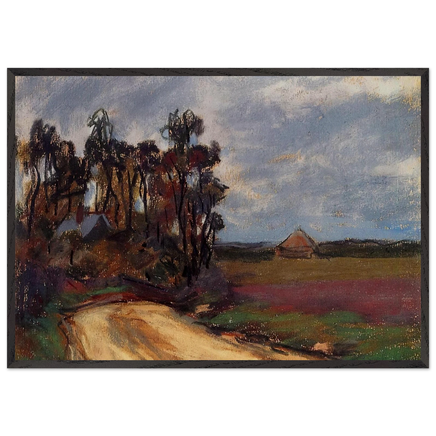 The Road and the House - claude monet 70x100 cm / 28x40 inches Framed Art Print – Black Wooden Frame