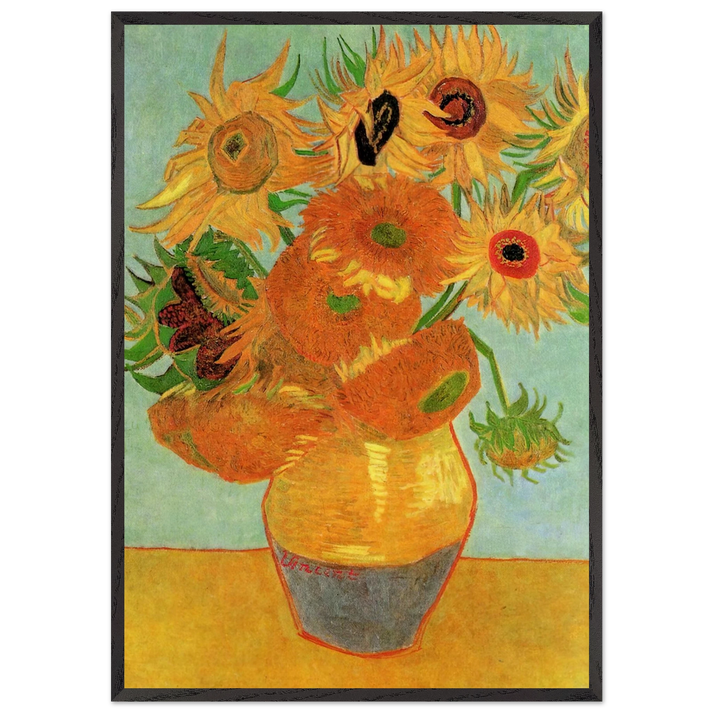 Still Life Vase with Twelve Sunflowers - Vincent van Gogh 70x100 cm / 28x40 inches Framed Art Print – Black Wooden Frame