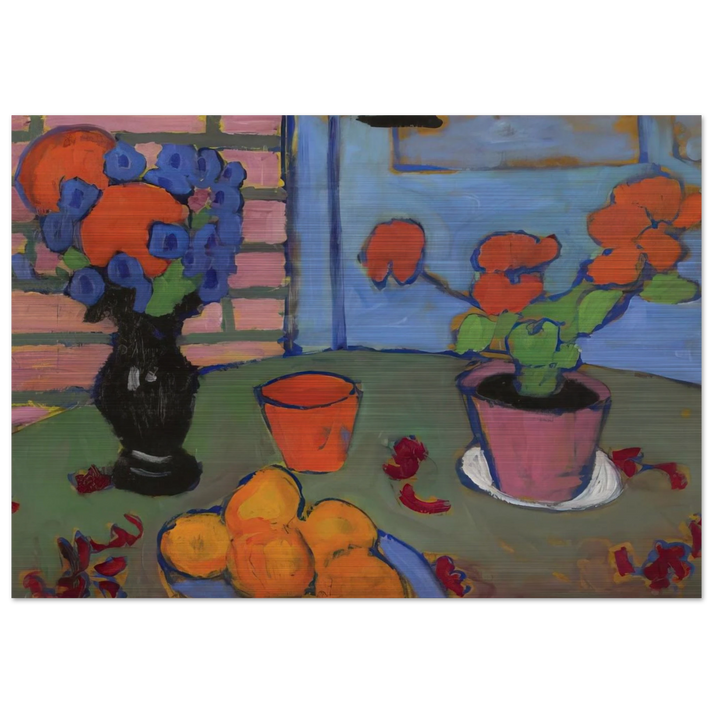 STILL LIFE WITH FLOWERS AND ORANGES 1909 - Alexej von Jawlensky Brushed Aluminum Print - 70x100 cm / 28x40 inches | Alexej von Jawlensky Aluminum Print | Alexej von Jawlensky Prints