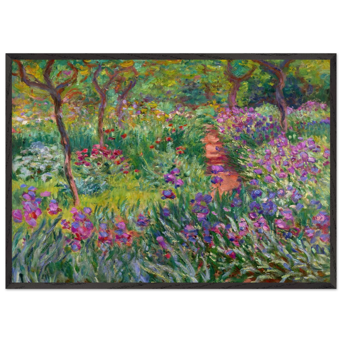The Iris Garden at Giverny - claude monet 70x100 cm / 28x40 inches Framed Art Print – Black Wooden Frame
