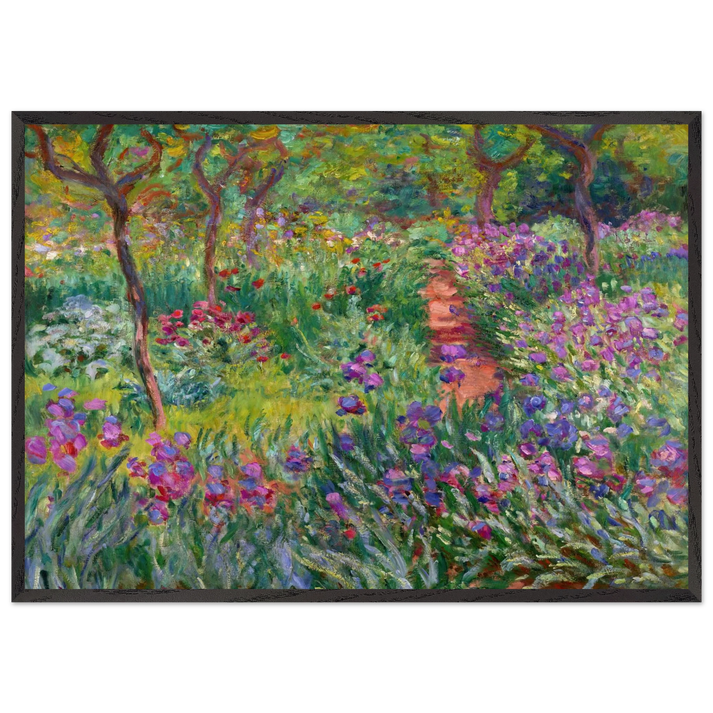 The Iris Garden at Giverny - claude monet 70x100 cm / 28x40 inches Framed Art Print – Black Wooden Frame