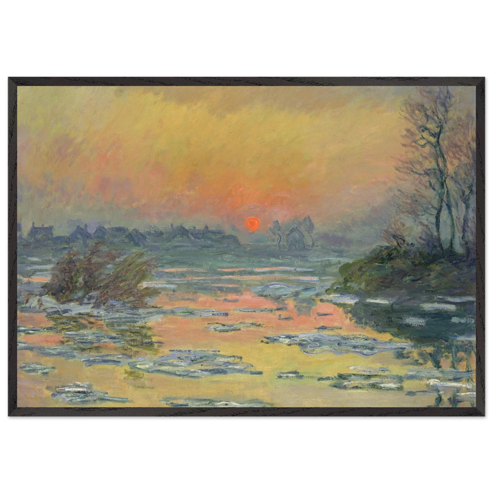 Sunset on the Seine in Winter - claude monet 70x100 cm / 28x40 inches Framed Art Print – Black Wooden Frame