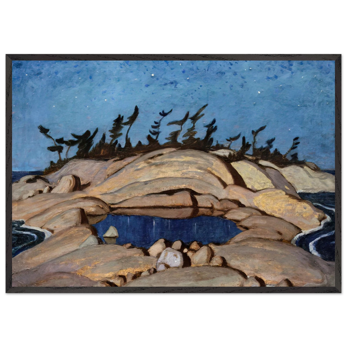Night Pine Island - 1921 - AY Jackson 70x100 cm / 28x40 inches Framed Art Print – Black Wooden Frame