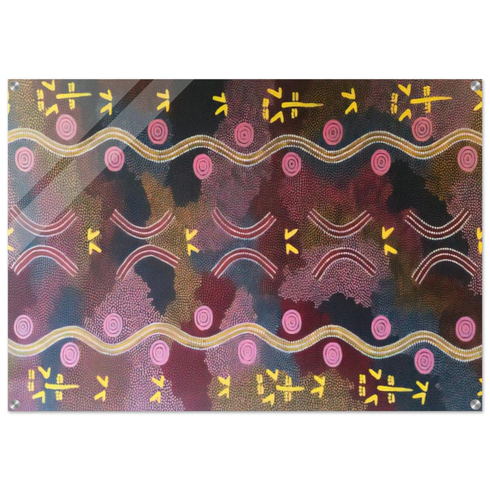 Possum Rock Wallaby Dreaming, Napperby - 1990 - Clifford Possum Tjapaltjarri Acrylic Print - 70x100 cm / 28x40″ inches