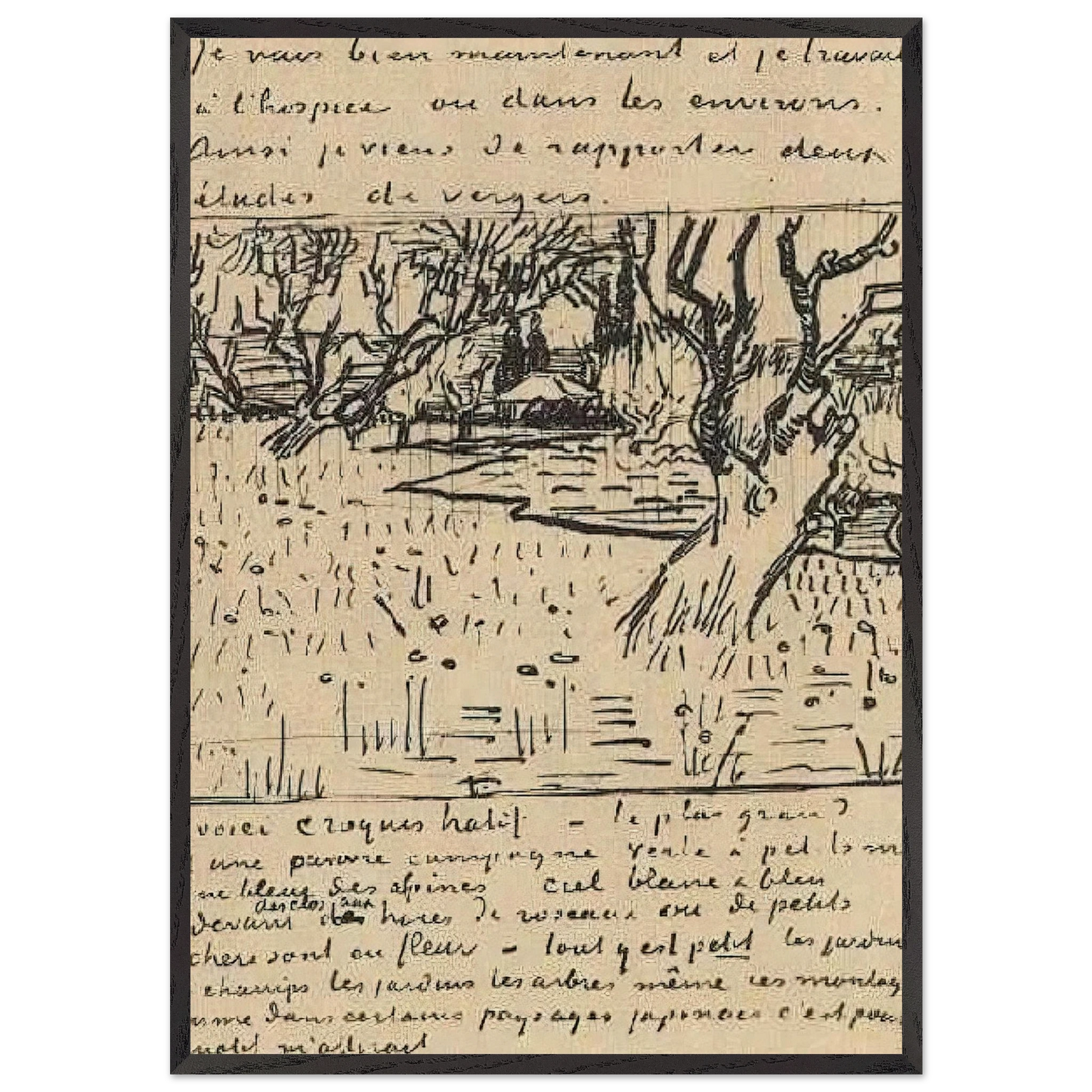 Orchard in Bloom with View of Arles - Vincent van Gogh 70x100 cm / 28x40 inches Framed Art Print – Black Wooden Frame