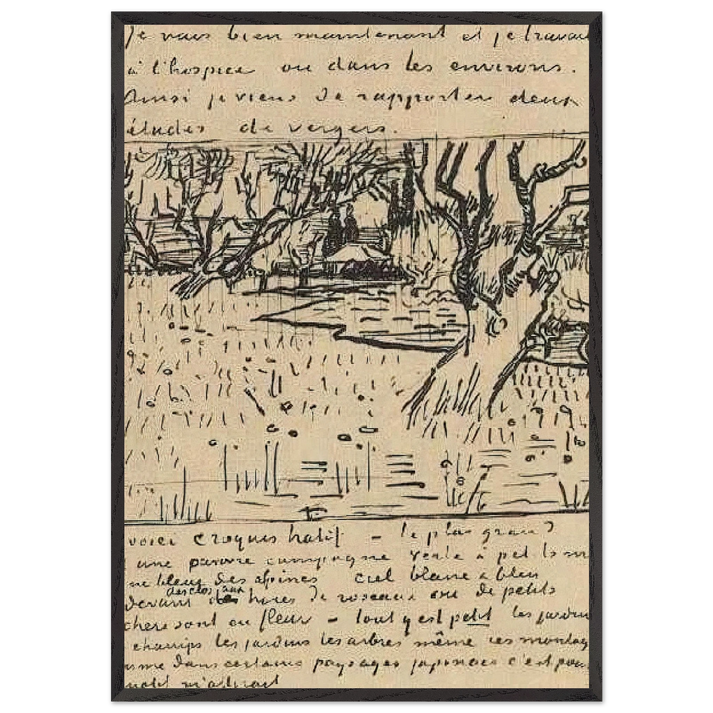 Orchard in Bloom with View of Arles - Vincent van Gogh 70x100 cm / 28x40 inches Framed Art Print – Black Wooden Frame