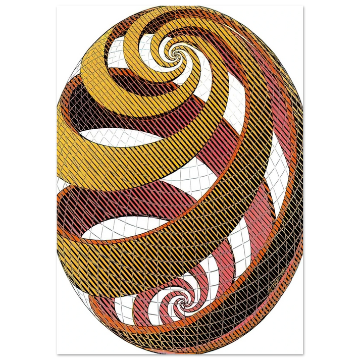 MC Escher - SPHERE SPIRALS Wall Art - 30x40 cm / 12x16 inches - Premium Wooden Framed Poster With Fine Art Paper-canvas - White frame