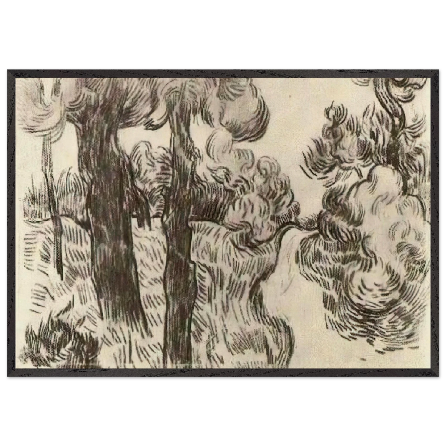 Path between Pine Trees - Vincent van Gogh 70x100 cm / 28x40 inches Framed Art Print – Black Wooden Frame