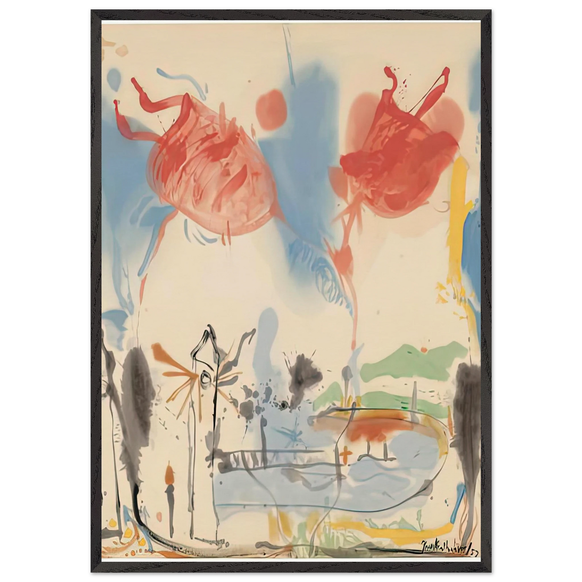 Round Trip 1957- - Helen Frankenthaler 70x100 cm / 28x40 inches Framed Art Print – Black Wooden Frame
