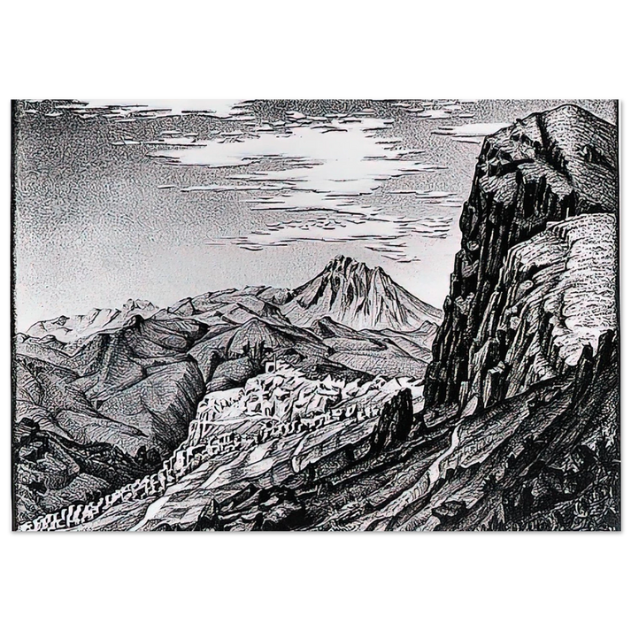 MC Escher - CALTAVUTURO IN THE MADONIE MOUNTAINS SICILY Wall Art - 30x40 cm / 12x16 inches - Premium Wooden Framed Poster With Fine Art Paper - White frame