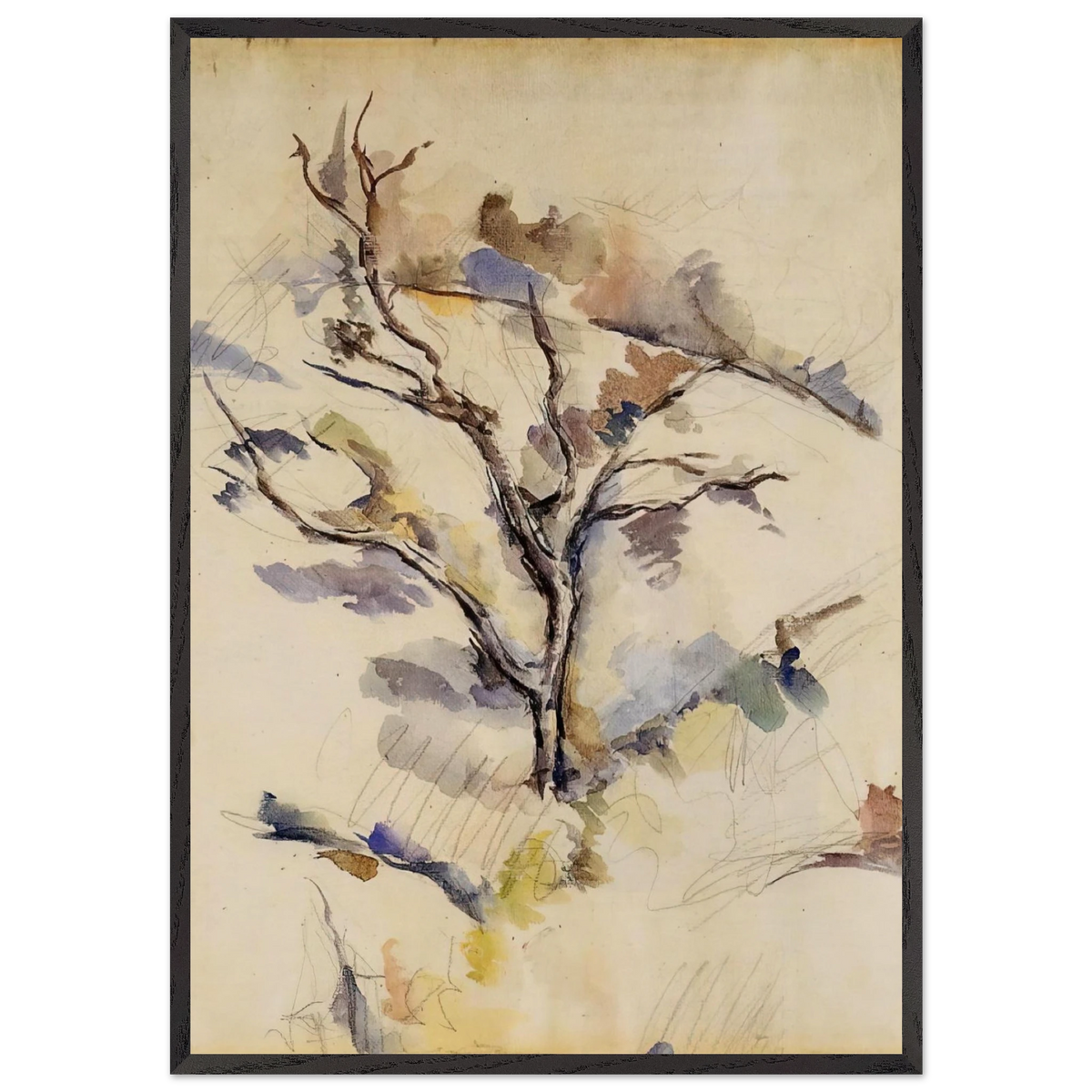 The Oak - Paul Cezanne 70x100 cm / 28x40 inches Framed Art Print – Black Wooden Frame