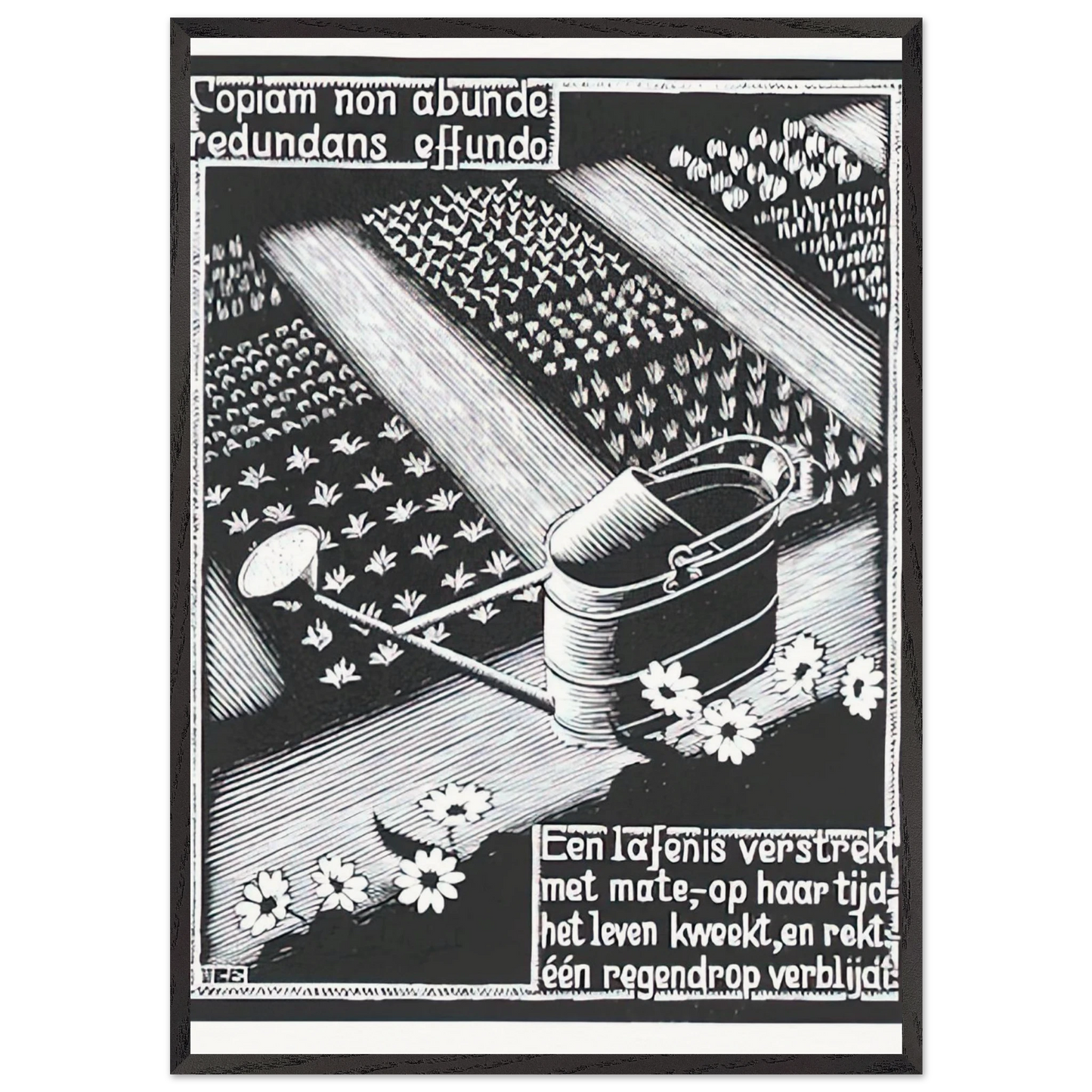 WATERINGCAN - MC Escher 70x100 cm / 28x40 inches Framed Art Print – Black Wooden Frame | Maurits Cornelis Escher Prints