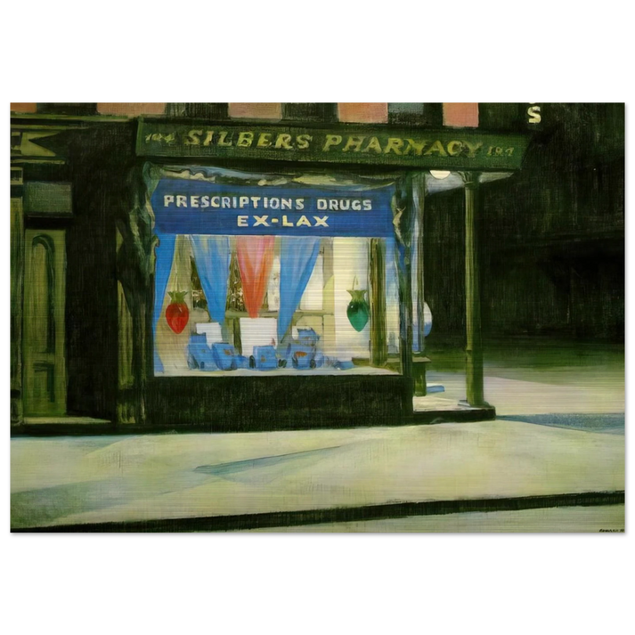 Drug Store - Edward Hopper Brushed Aluminum Print - 70x100 cm / 28x40 inches | Edward Hopper Aluminum Print | Edward Hopper Prints