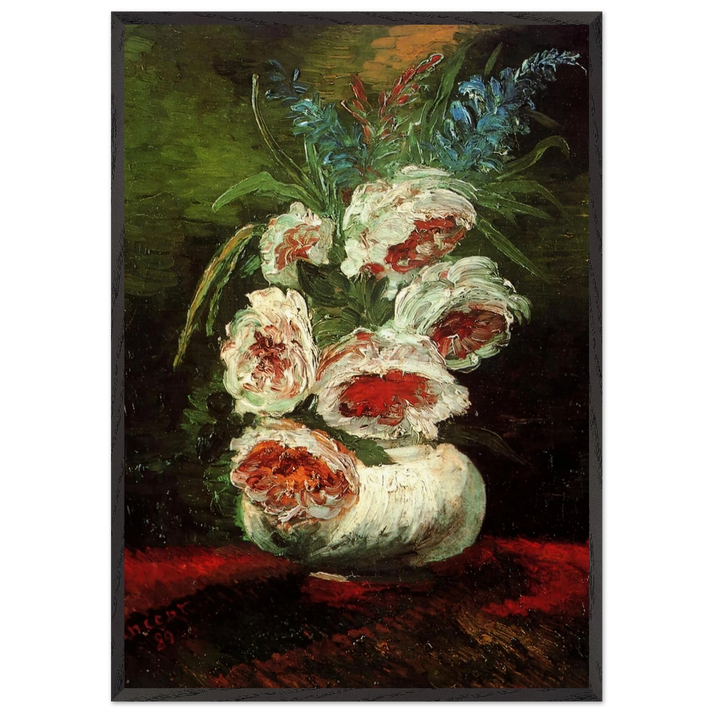 Vase with Peonies - Vincent van Gogh 70x100 cm / 28x40 inches Framed Art Print – Black Wooden Frame