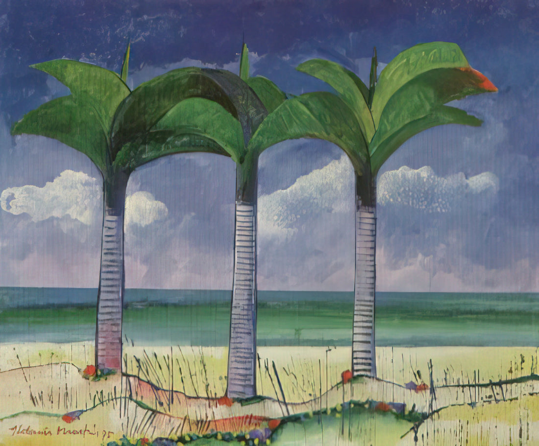 Aldemir Martins Posters: Celebrating Brazil's Vibrant Naïve Art in Your Home - Praia com Três Coqueiros - 1995 by Aldemir Martins