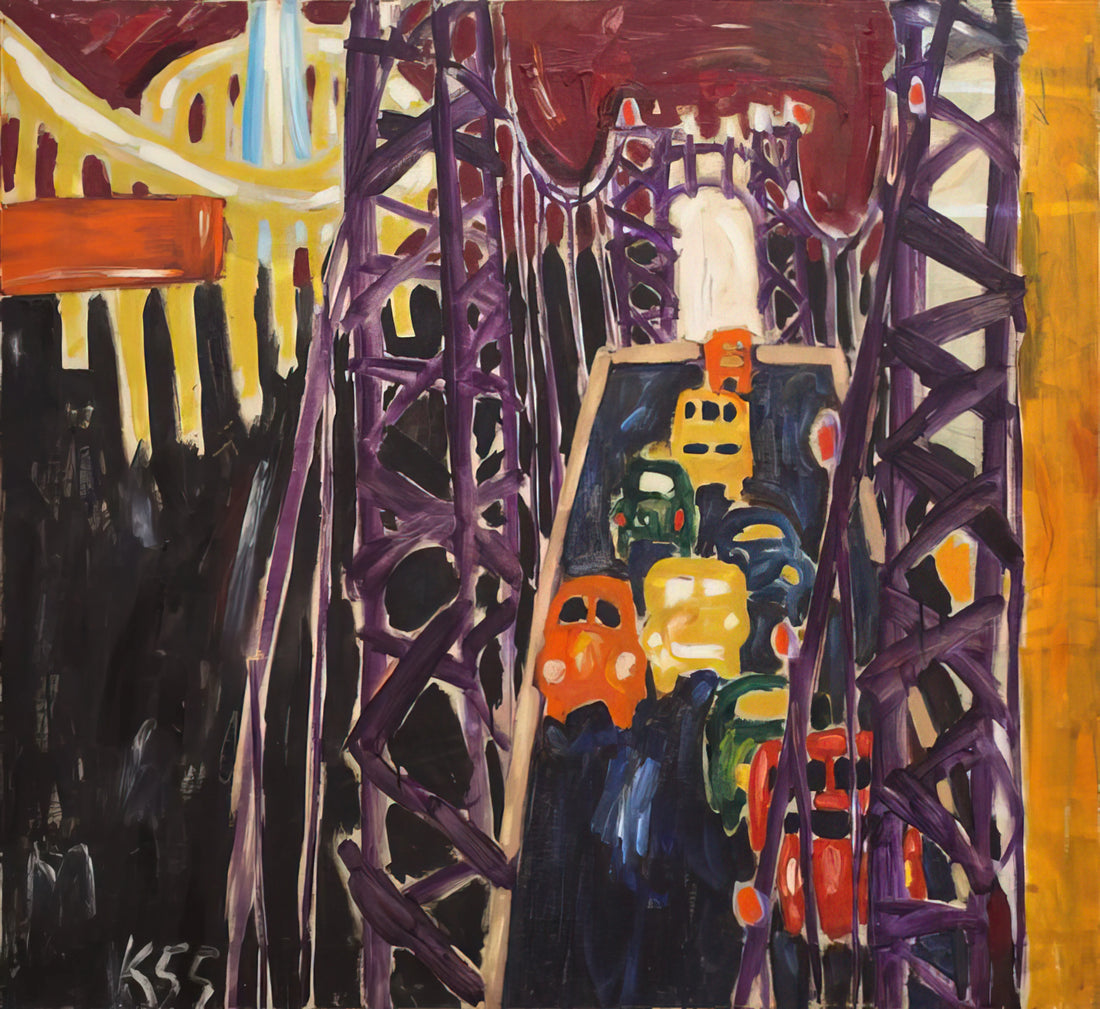 Allan Kaprow Posters: Exploring the Legacy of the Happenings Pioneer Through Art Prints - George Washington Bridge, with Cars by Allan Kaprow
