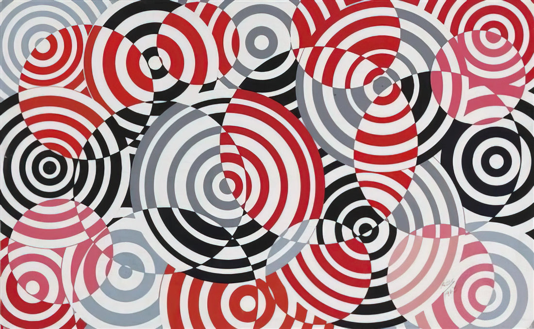 Antonio Asis Acrylic Print: A Kinetic Masterpiece of Op Art and Geometric Abstraction - Interférences en rouge et gris No. 640 - 1963 by Antonio Asis