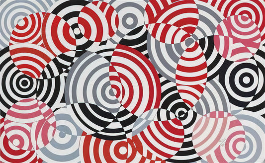Antonio Asis Acrylic Print: A Kinetic Masterpiece of Op Art and Geometric Abstraction - Interférences en rouge et gris No. 640 - 1963 by Antonio Asis