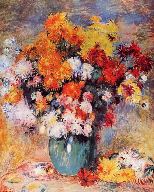 Auguste Pierre Renoir Paintings: The Joyful Master of Impressionist Light - Vase of Chrysanthemums by Pierre-Auguste Renoir