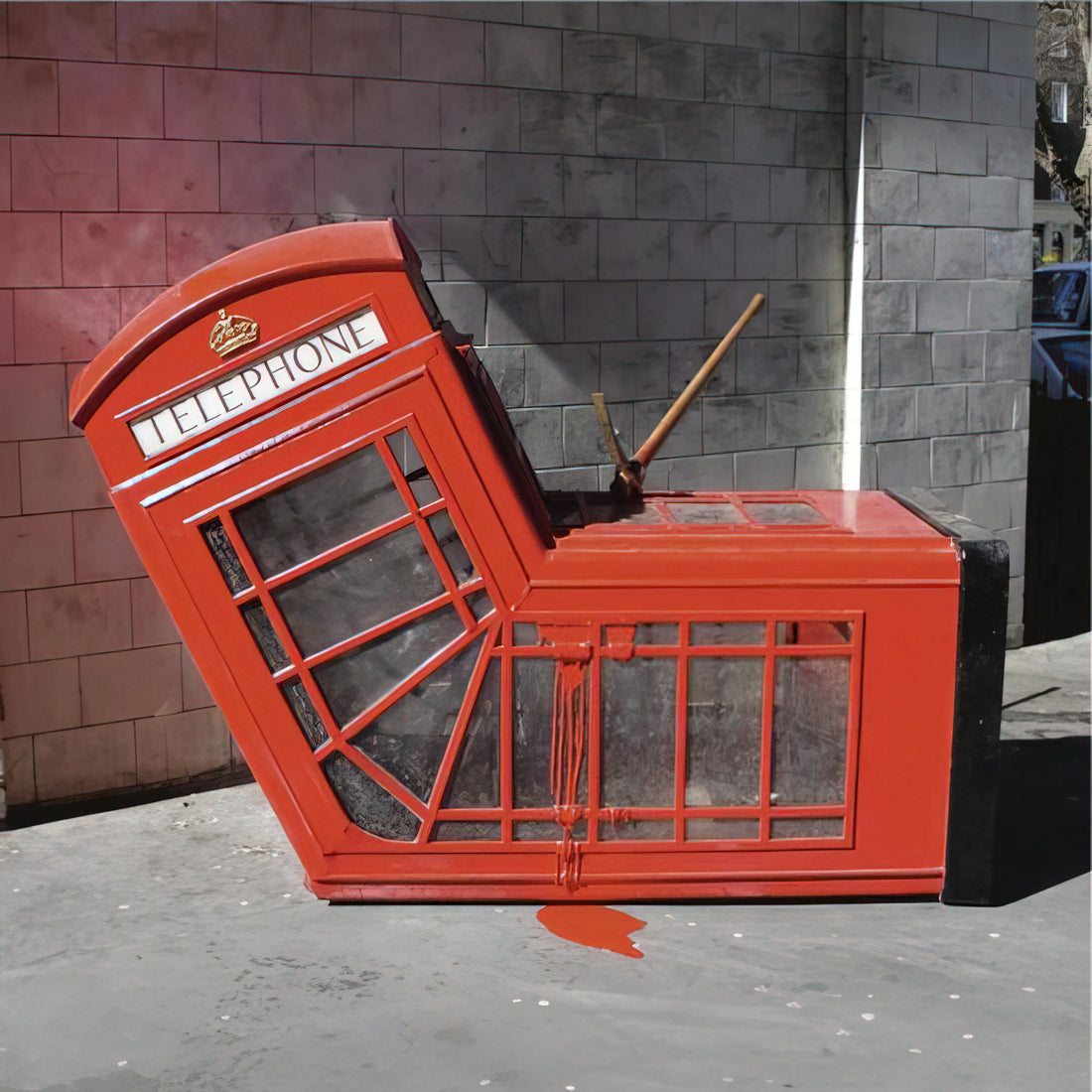 Banksy Behind the Curtain Canvas: Decoding the Elusive Artist's Iconic Print - VANDALISED PHONE BOX 2005 by Banksy