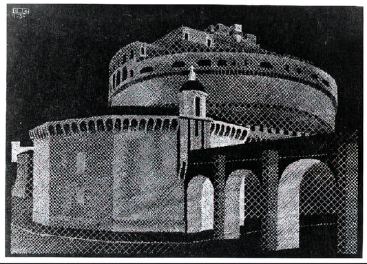 Black and White Escher: The Master of Monochrome Illusion and Mathematical Art - NOCTURNAL ROME CASTEL SANT ANGELO by MC Escher
