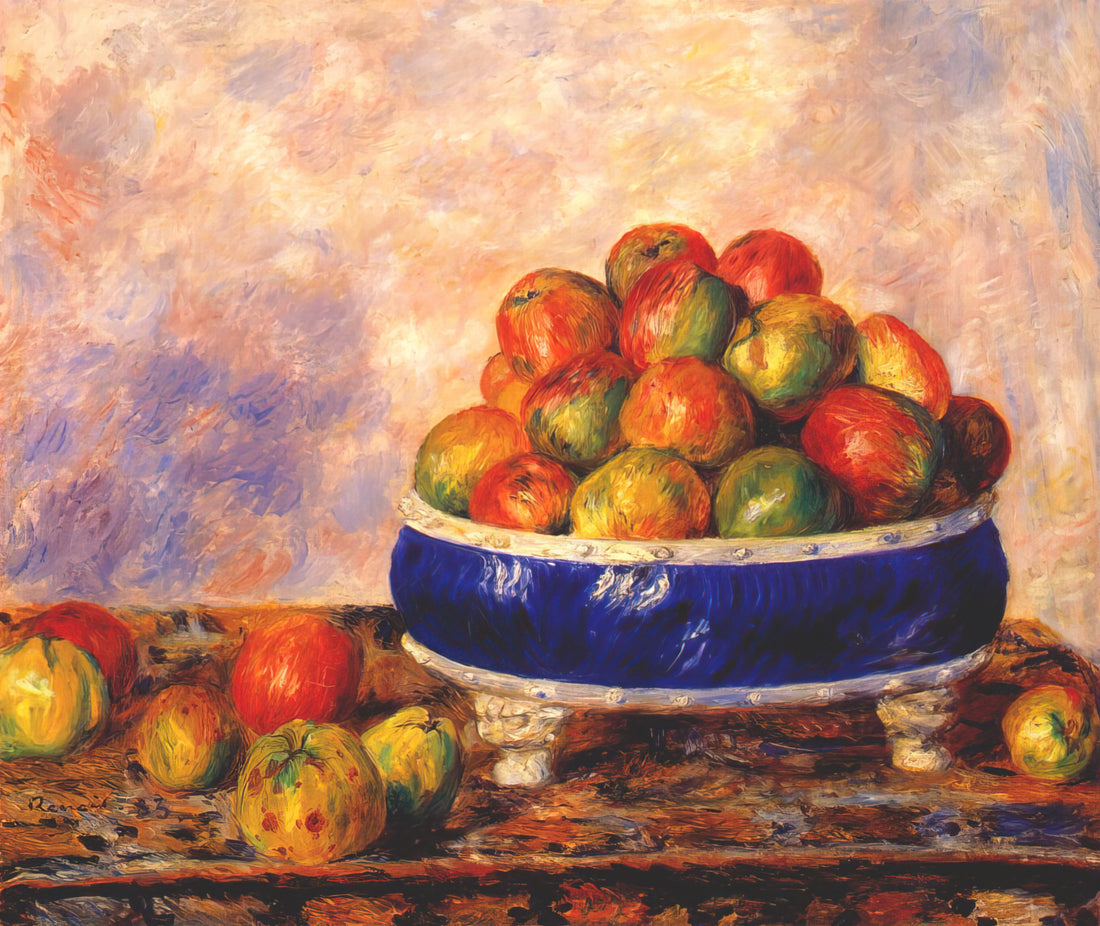 By the Seashore by Pierre-Auguste Renoir: An Impressionist Masterpiece of Light and Leisure - Apples in a dish by Pierre-Auguste Renoir