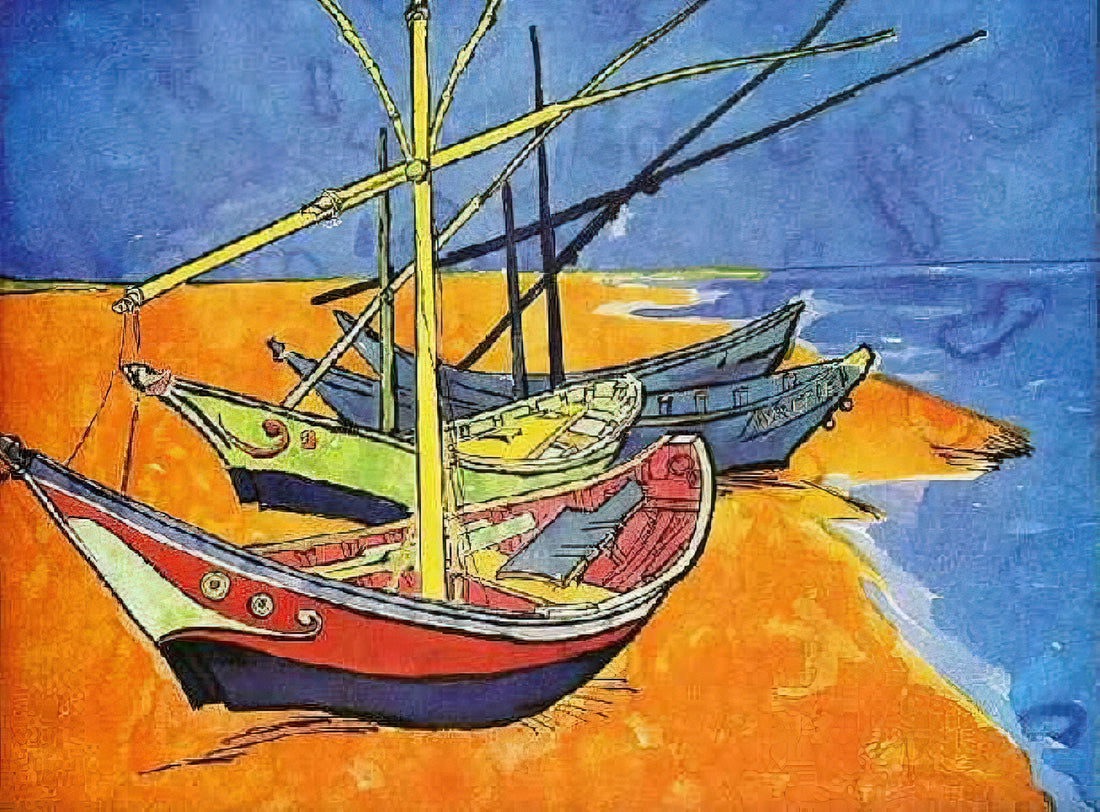 Café Terrace at Night Print Framed: A Collector's Guide to Van Gogh's Masterpiece - Fishing Boats on the Beach at Saintes-Maries-de-la-Mer by Vincent van Gogh