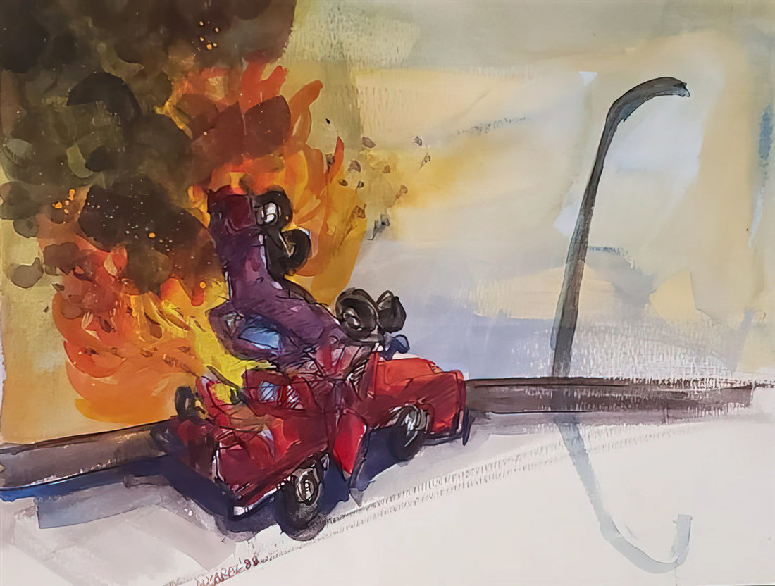 Carlos Almaraz: The Vibrant Visionary of Chicano Art and Los Angeles Modernism - Pile Up Crash - 1984 by Carlos Almaraz