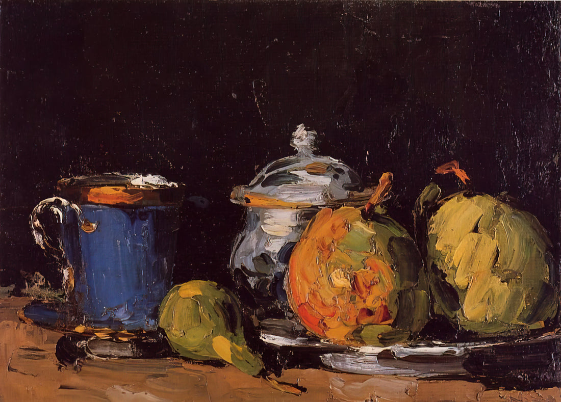 Cézanne Poker: The Artist's Revolutionary Approach to Form and Color - Sugar Bowl, Pears and Blue Cup by Paul Cézanne