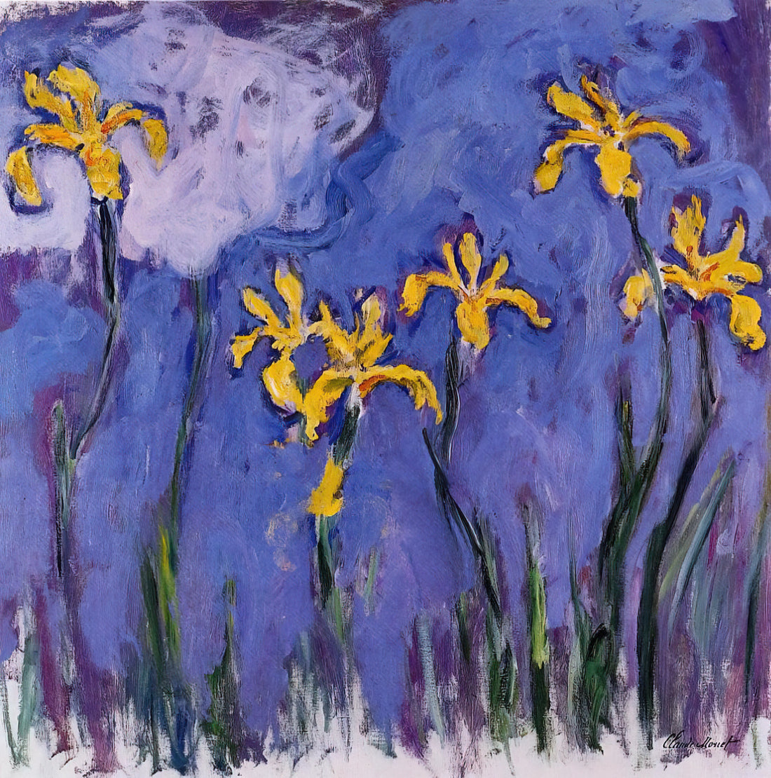 Claude Monet Canvas Art: The Impressionist Master's Enduring Legacy in Modern Spaces - Yellow Irises with Pink Cloud by claude monet