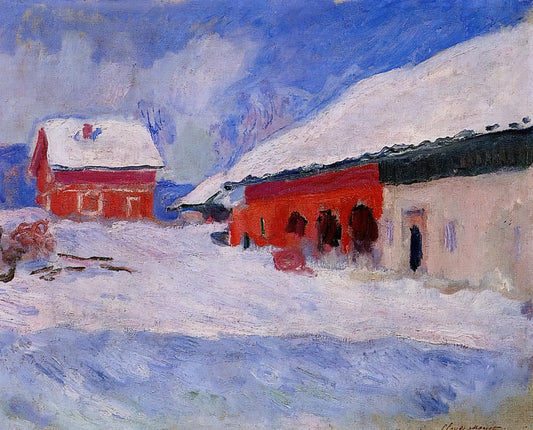 Claude Monet Prints Framed: A Curator's Guide to Owning Impressionist Masterpieces - Red Houses at Bjornegaard in the Snow, Norway by claude monet