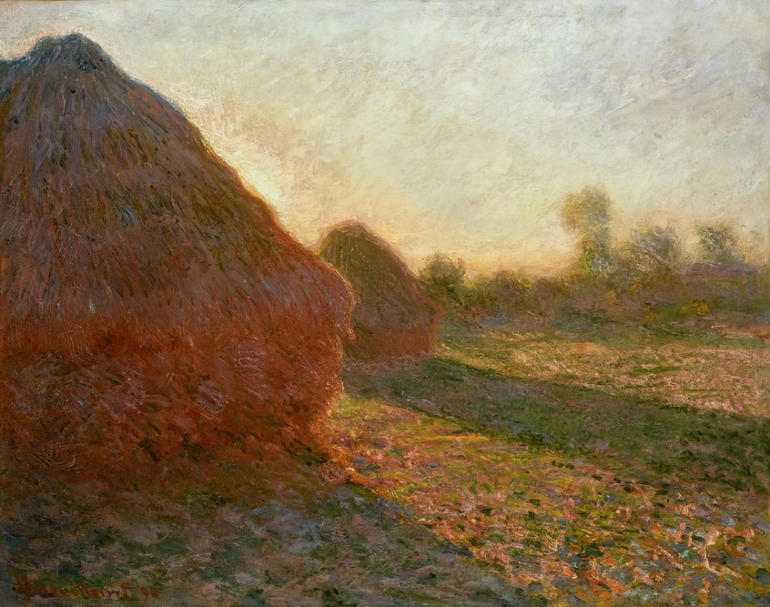 Claude Monet Water Lilies Poster: A Curated Guide to Impressionist Masterpieces - Haystacks, Last Sunrays by claude monet