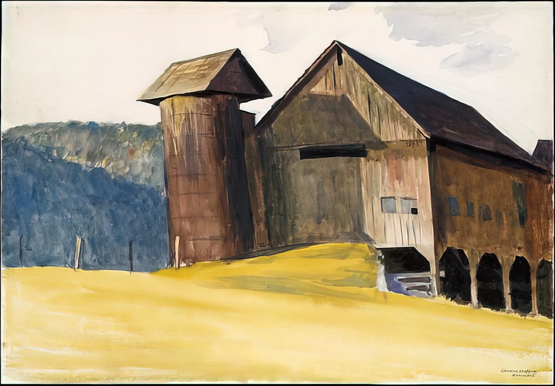 Edward Hopper Posters: Capturing the Soul of American Solitude in Art Prints - Barn and Silo, Vermont by Edward Hopper