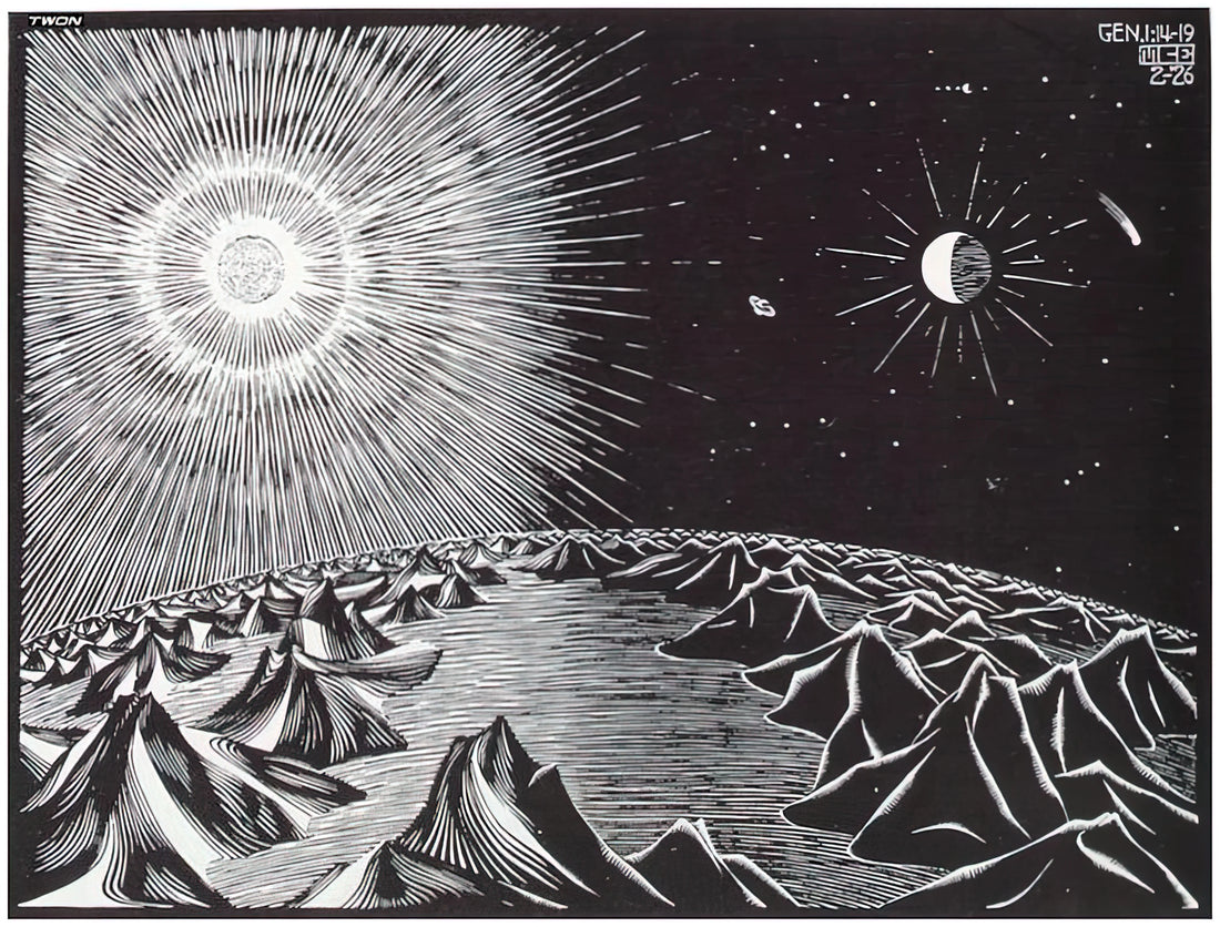 Escher Circle: The Mathematical Poetry of MC Escher's Endless Loops - THE 4TH DAY OF THE CREATION by MC Escher
