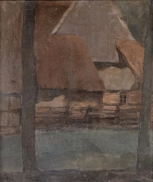 Exploring the Foundations: A Deep Dive into Mondrian's Early Work - Gable Farm with trees by Piet Mondrian