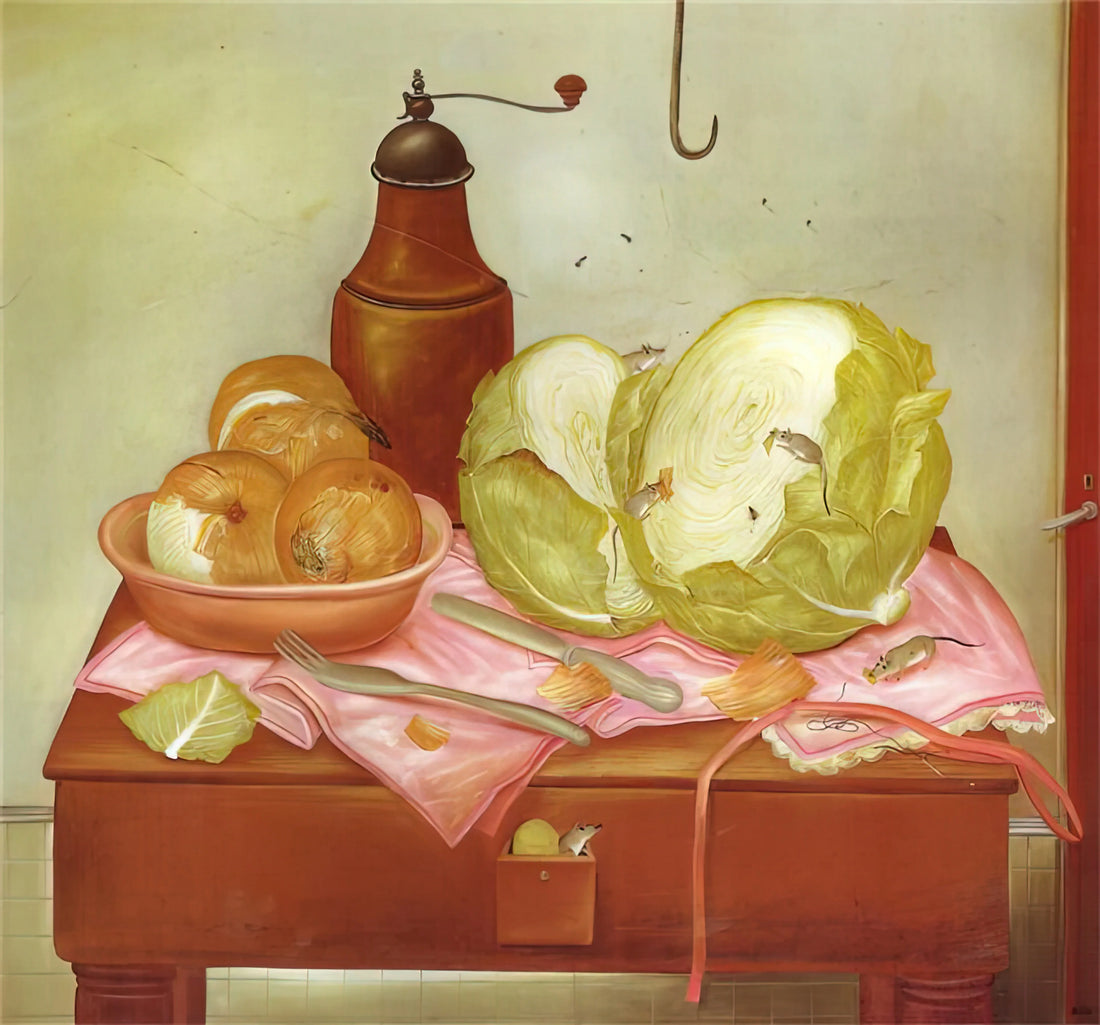 Fernando Botero: The Monumental Visionary of Latin American Art - KITCHEN TABLE 1 by Fernando Botero