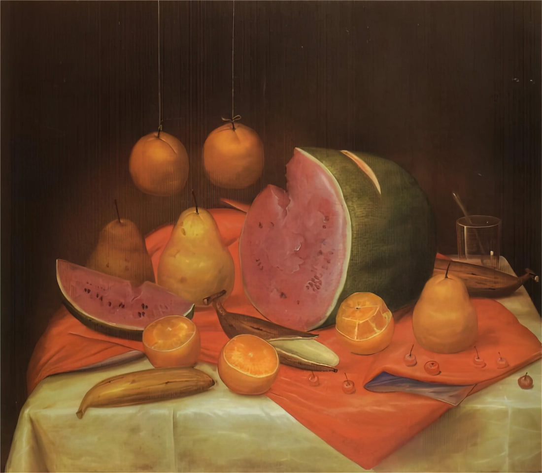 Fernando Botero's 'Bird': A Monumental Exploration of Form and Whimsy - STILL LIFE WITH WATERMELON by Fernando Botero