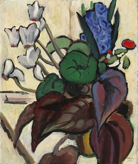 Gabriele Münter Print: A Collector's Guide to Expressionist Masterpieces - BLUMEN AUF WEI ZYKLAMEN UND HYAZINTHE 1934 by Gabriele Munter