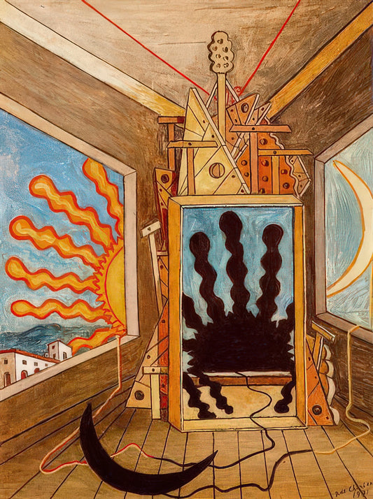 Giorgio de Chirico Poster: A Guide to the Metaphysical Master's Iconic Art Prints - METAPHYSICAL INTERIOR WITH SUN WHICH DIES 1971 by Giorgio de Chirico