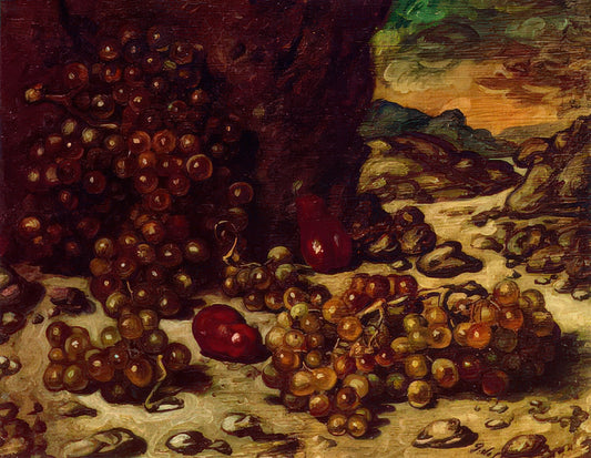 Giorgio de Chirico: The Enigmatic Visionary Who Redefined Modern Art - STILL LIFE WITH ROCKY LANDSCAPE 1942 by Giorgio de Chirico