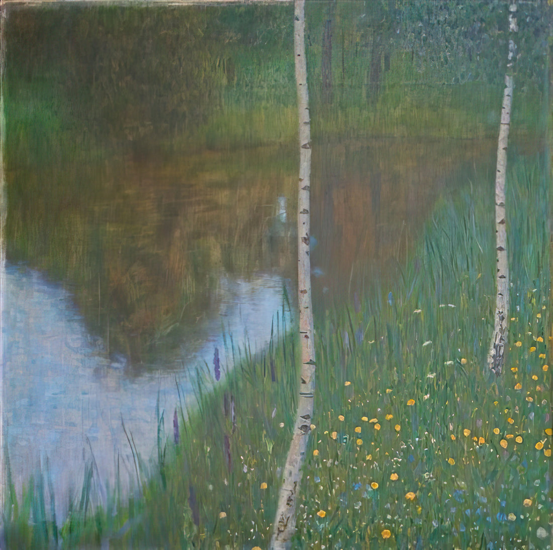 Gustav Klimt Framed Art Print: A Collector's Guide to Golden Elegance - LAKESIDE WITH BIRCH TREES 1901 by Gustav Klimt
