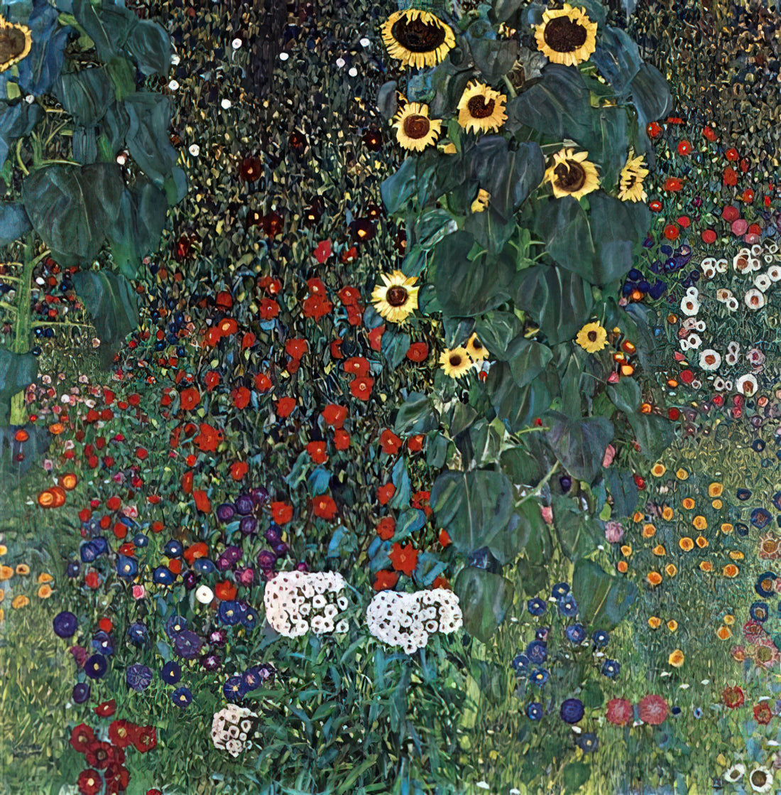 Gustav Klimt: The Visionary of Viennese Modernism and Symbolist Art - COUNTRY GARDEN WITH SUNFLOWERS 1906 by Gustav Klimt