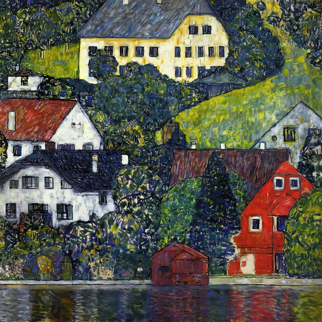 Gustav Klimt's The Kiss: A Guide to Large Canvas Prints and Artistic Legacy - HOUSES AT UNTERACH ON THE ATTERSEE by Gustav Klimt