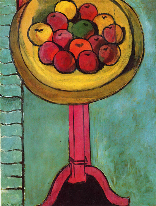 Henri Matisse Blue Poster: The Artist's Signature Color in Decorative Art Prints - APPLES ON A TABLE GREEN BACKGROUND 1916 by Henri Matisse