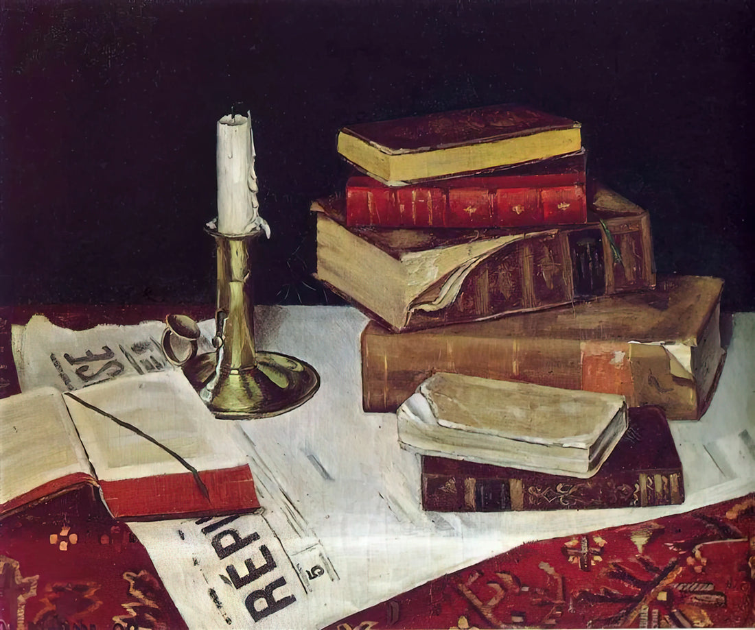 Henri Matisse: The Master of Color and Form in Modern Art - STILL LIFE WITH BOOKS AND CANDLE 1890 by Henri Matisse